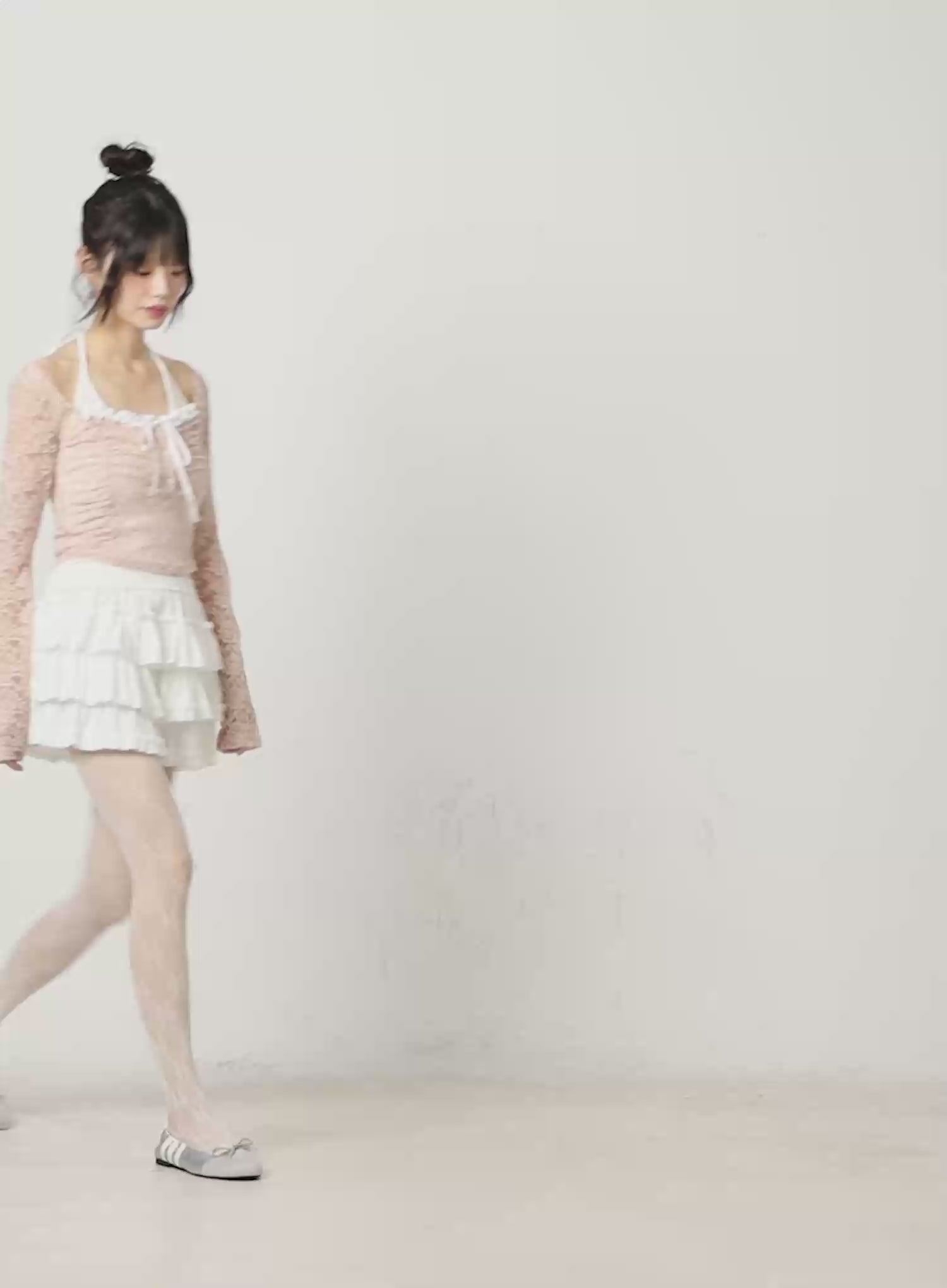 Lace Ruffle Shirred Crop Top CN520