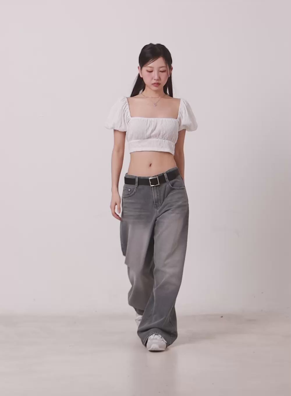 Puff-Sleeve Square Neck Crop Top IA525