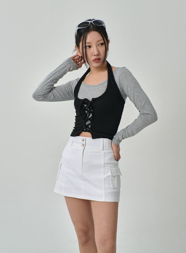 Lace-Up Neck Strap Top IF315