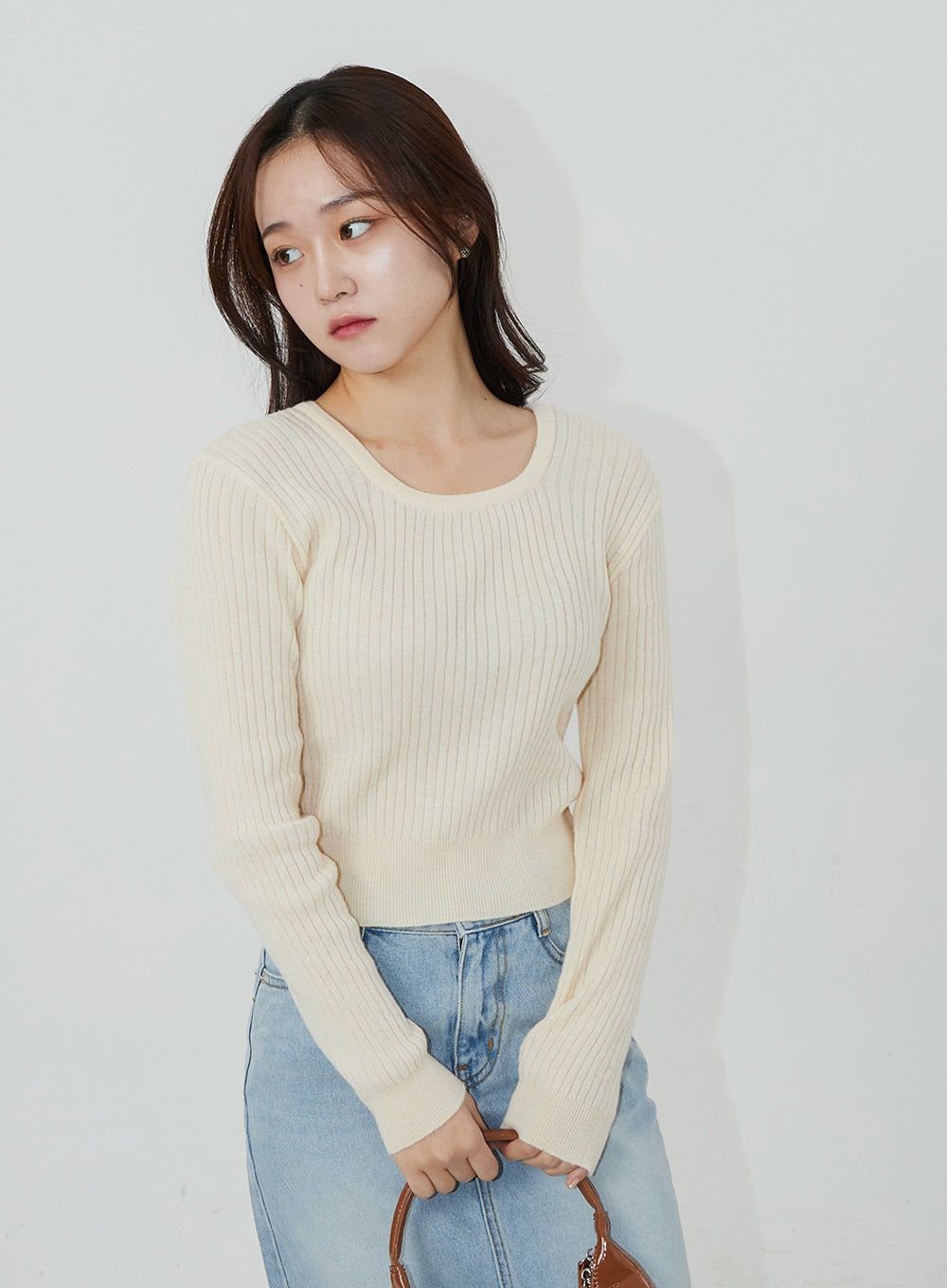 Ribbed Knit Scoop Neck Cropped Top OJ320 - Korean Women's Fashion | LEWKIN