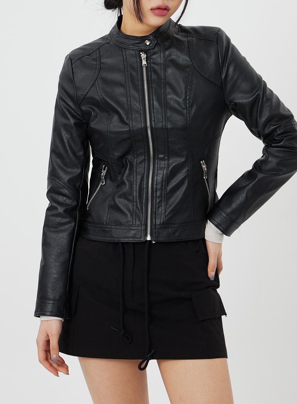 Zip-Up Faux Leather Jacket CF314