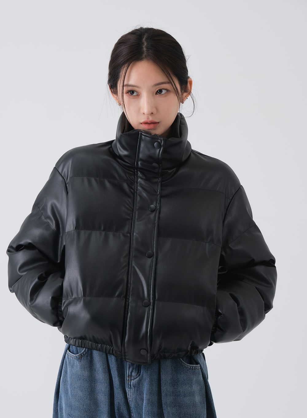 Faux Leather Cropped Puffer Jacket CS07