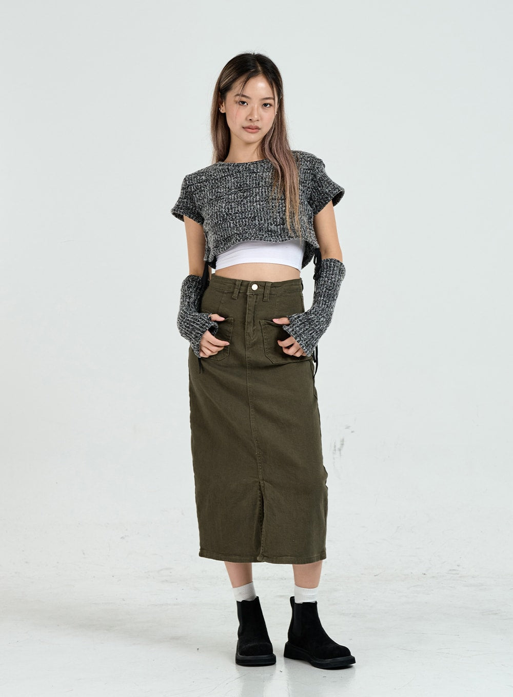 Front Pocket H-Line Long Skirt CO14