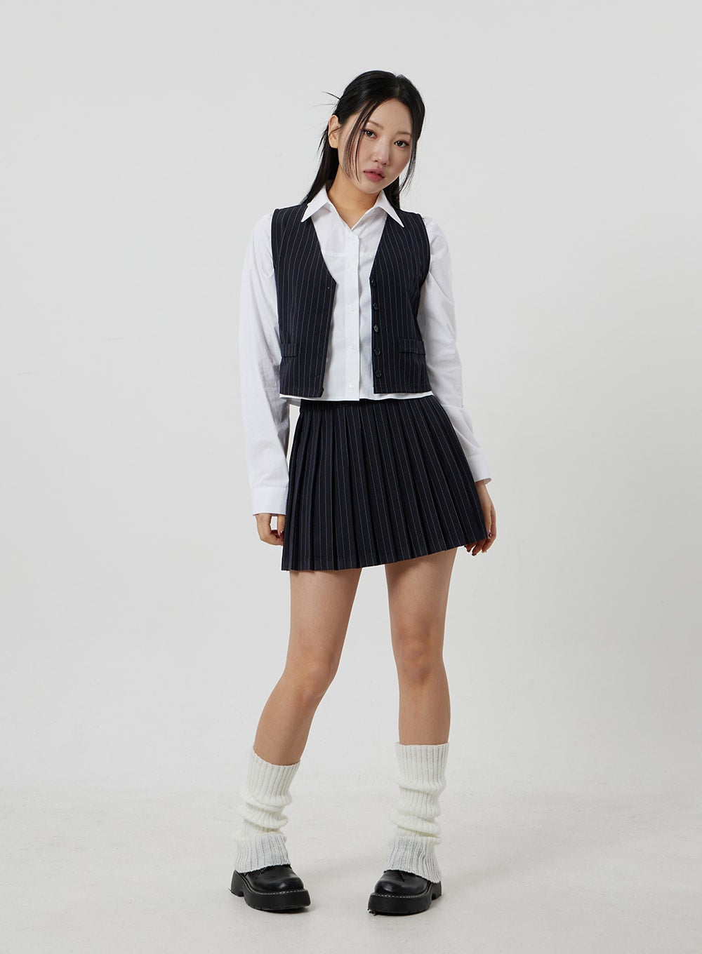 Pinstripe Pleated Mini Skirt CF301