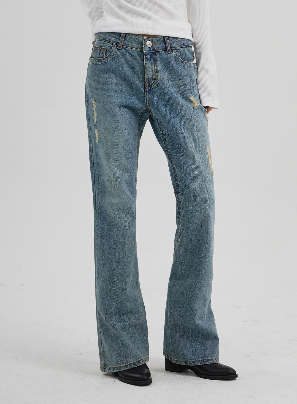 Wide Ripped Bootcut Jeans CF309