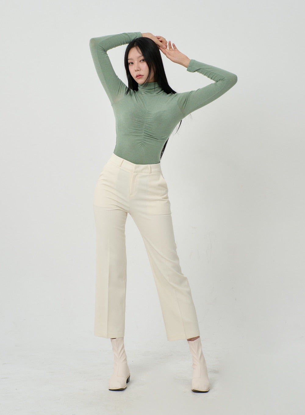 Ruched Bust Long Sleeve Turtleneck ID22