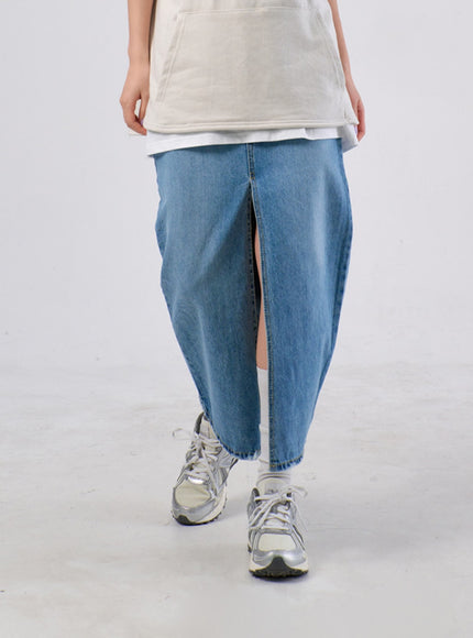 Front Slit Denim Maxi Skirt IA305
