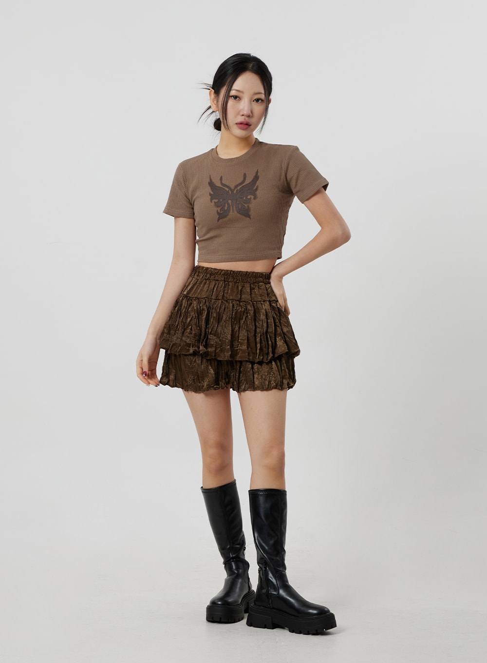 Layered Ruched Mini Skirt CF301