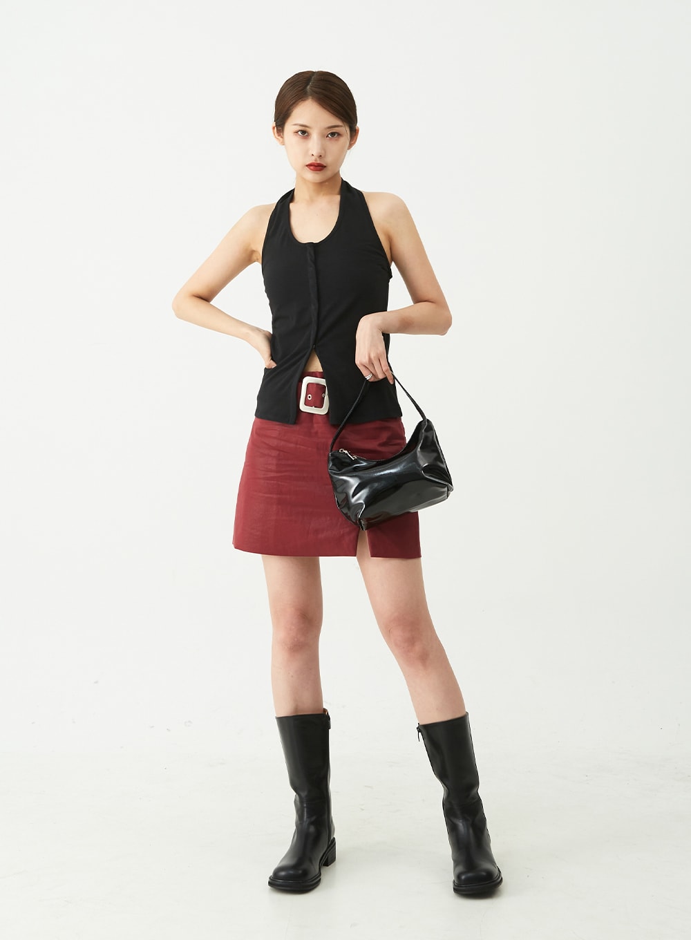 Slit Mini Skirt with Belt Set CU5