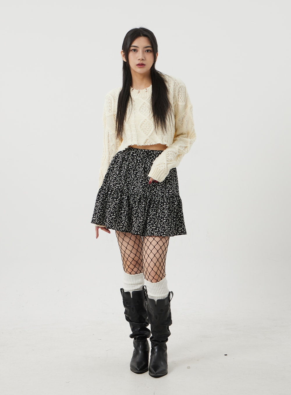 Cable Knit Ripped Cropped Sweater BJ320