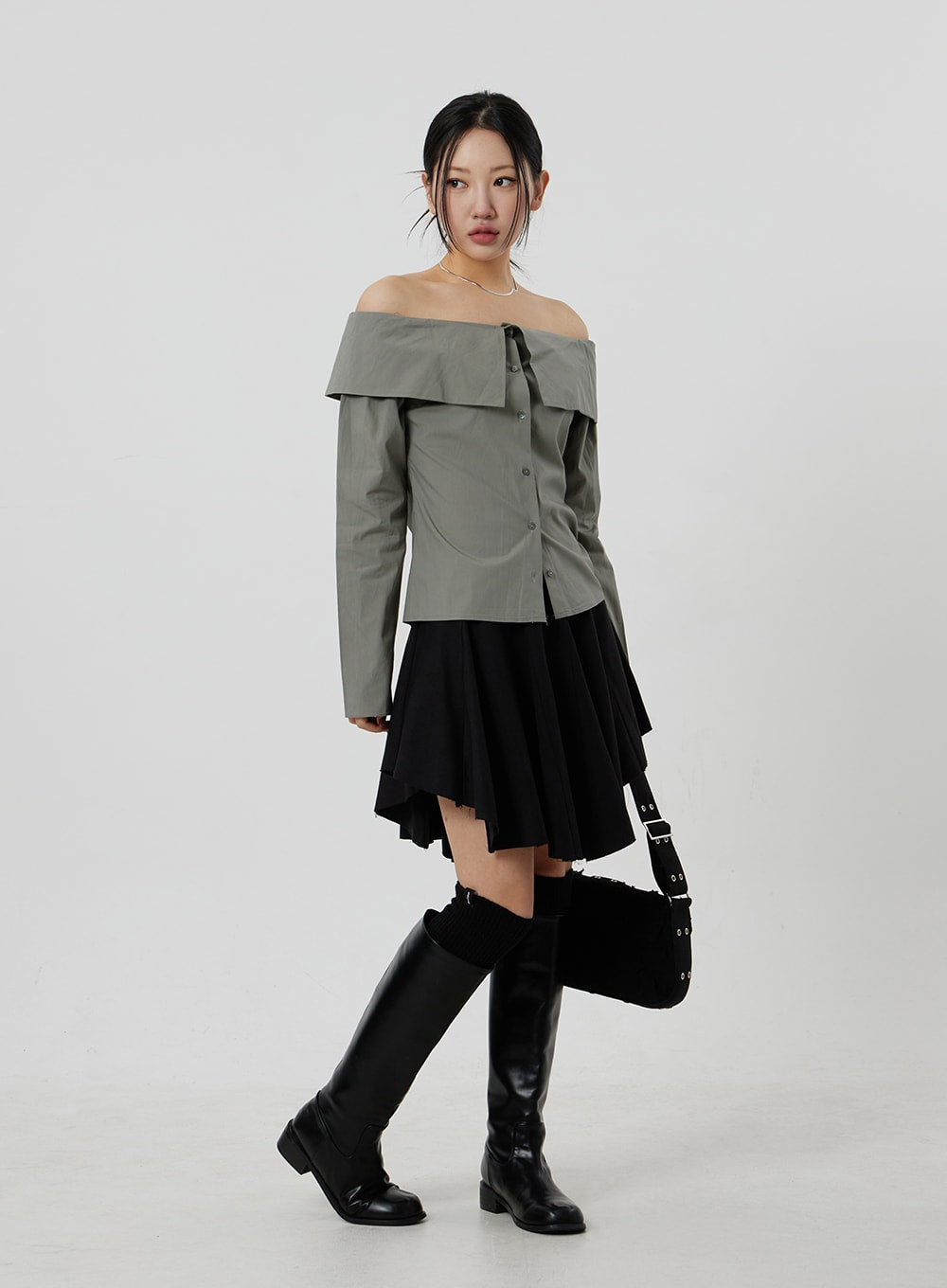 Unbalanced Pleated Mini Skirt CF302