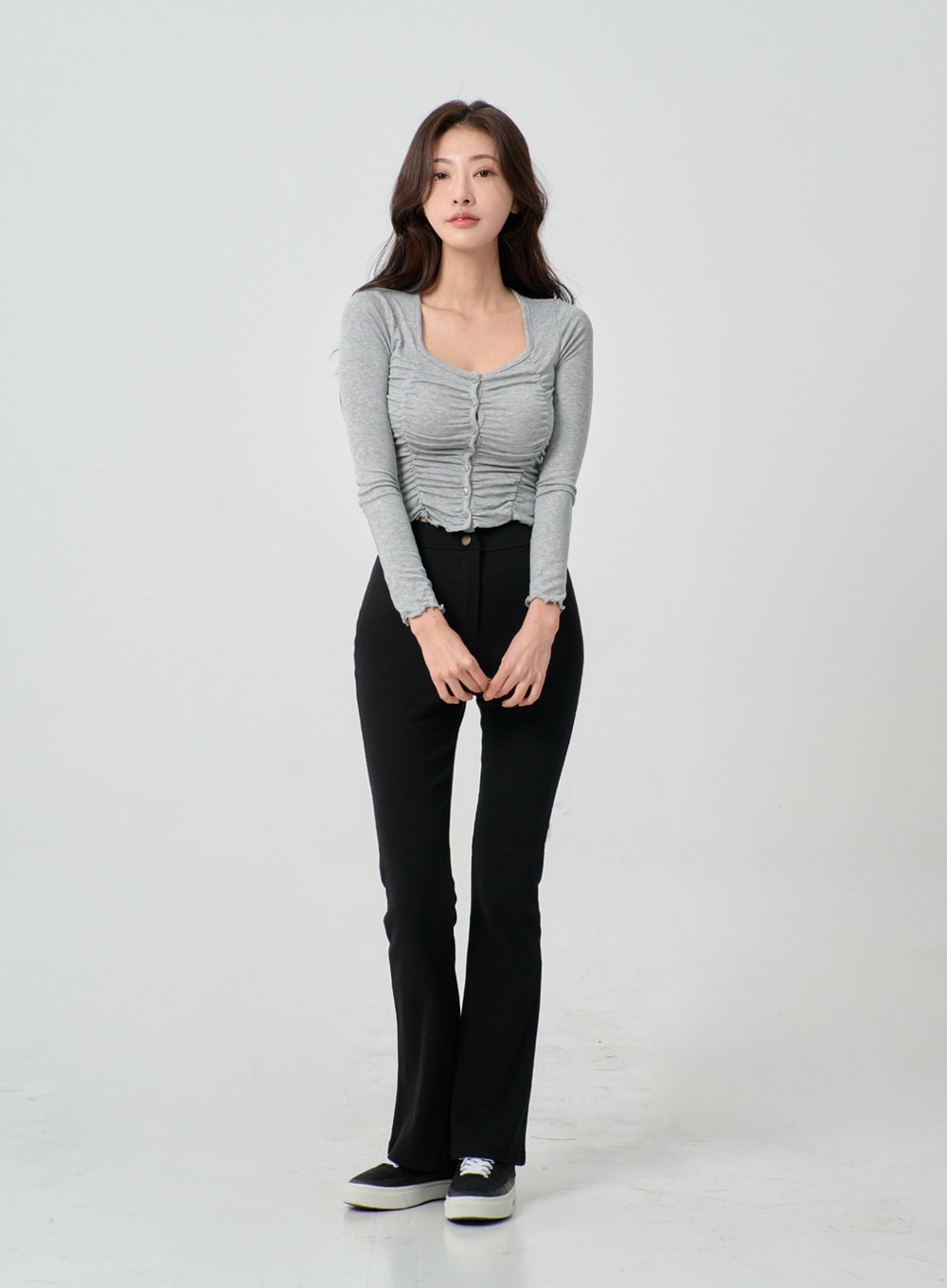 Square Neck Crop Button T-Shirt IN07
