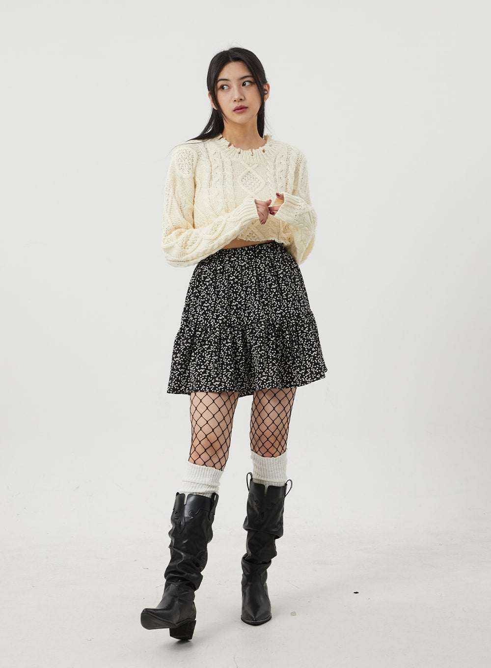 Cable Knit Ripped Cropped Sweater BJ320