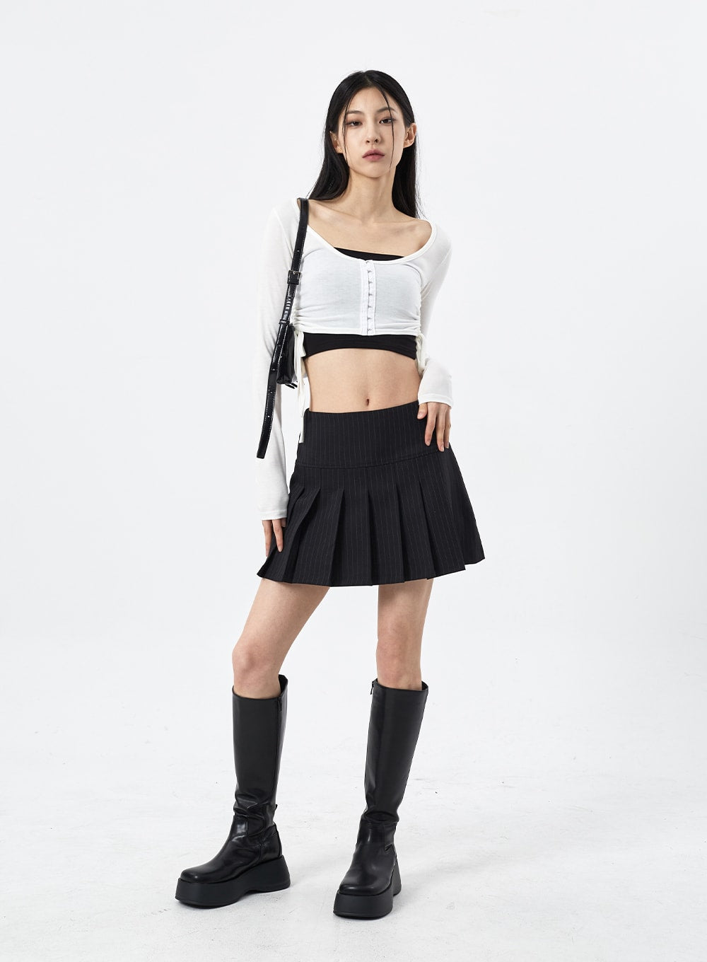 Stripe Pattern Pleated Mini Skirt CM310
