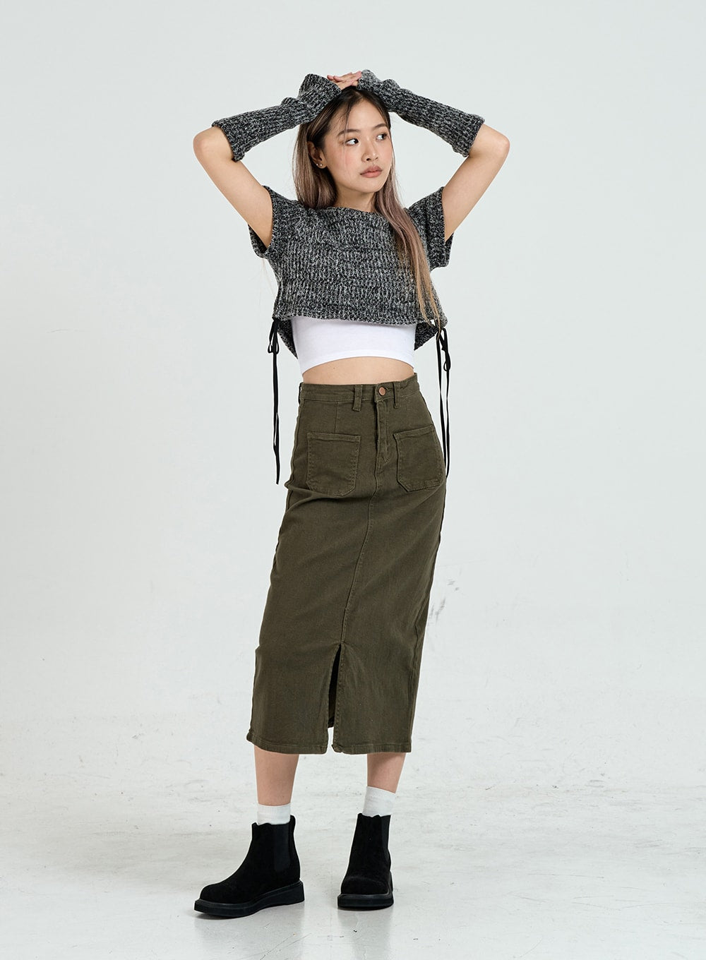Front Pocket H-Line Long Skirt CO14