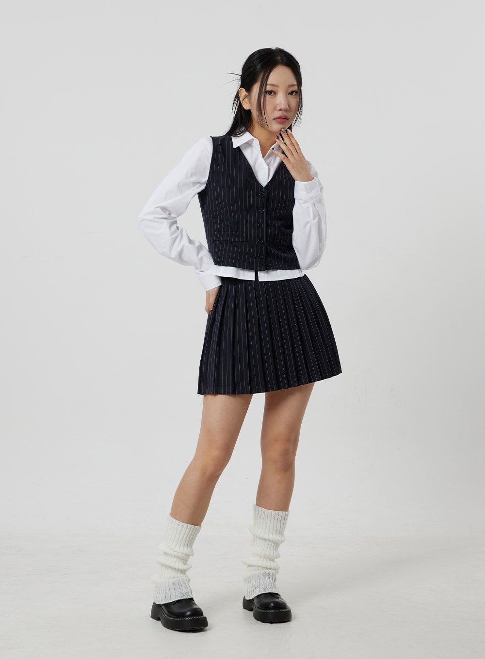 Pinstripe Pleated Mini Skirt CF301