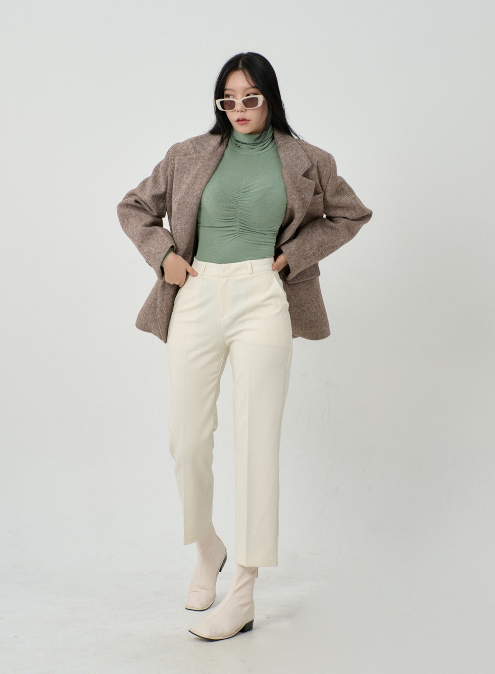 Ruched Bust Long Sleeve Turtleneck ID22
