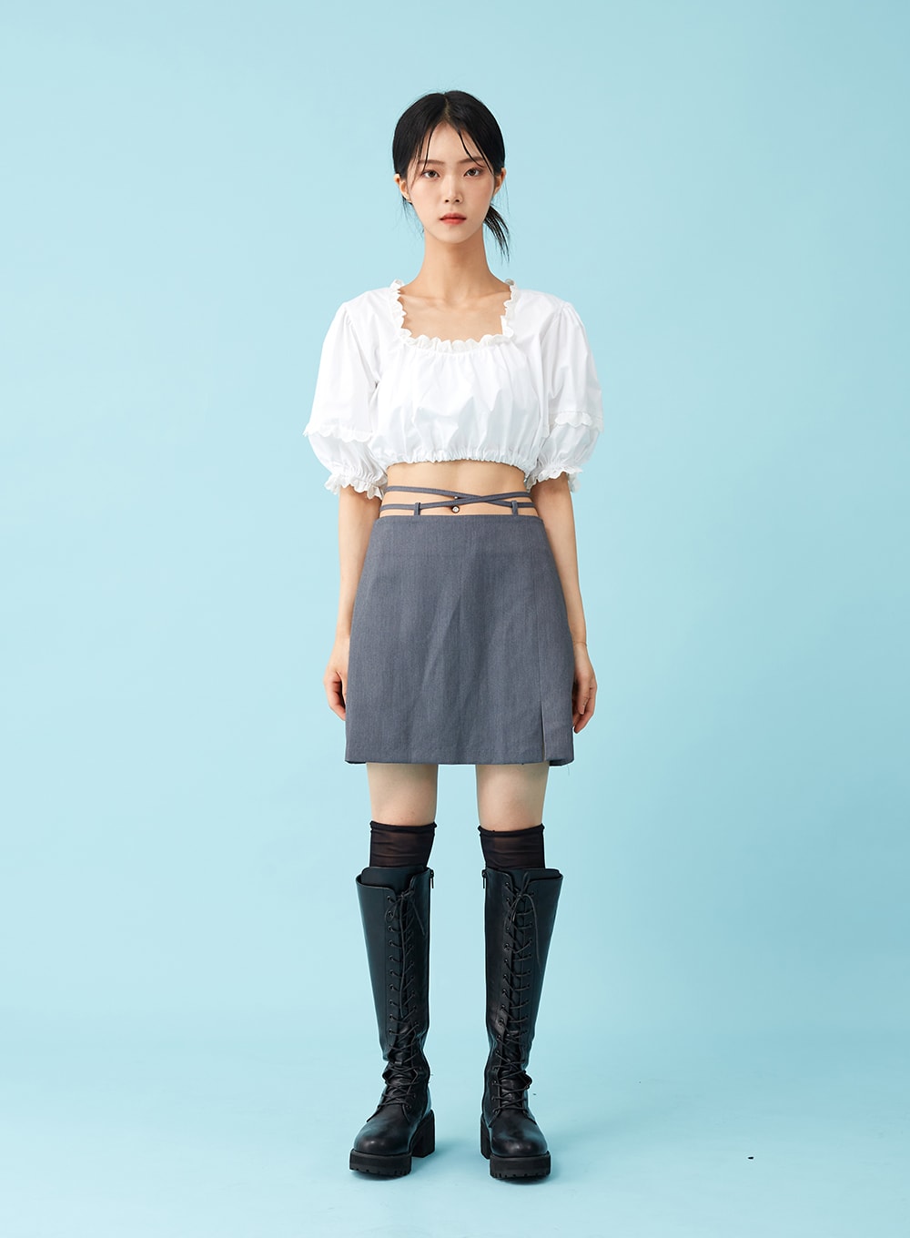 Waist Cross Strap Mini Skirt BU8