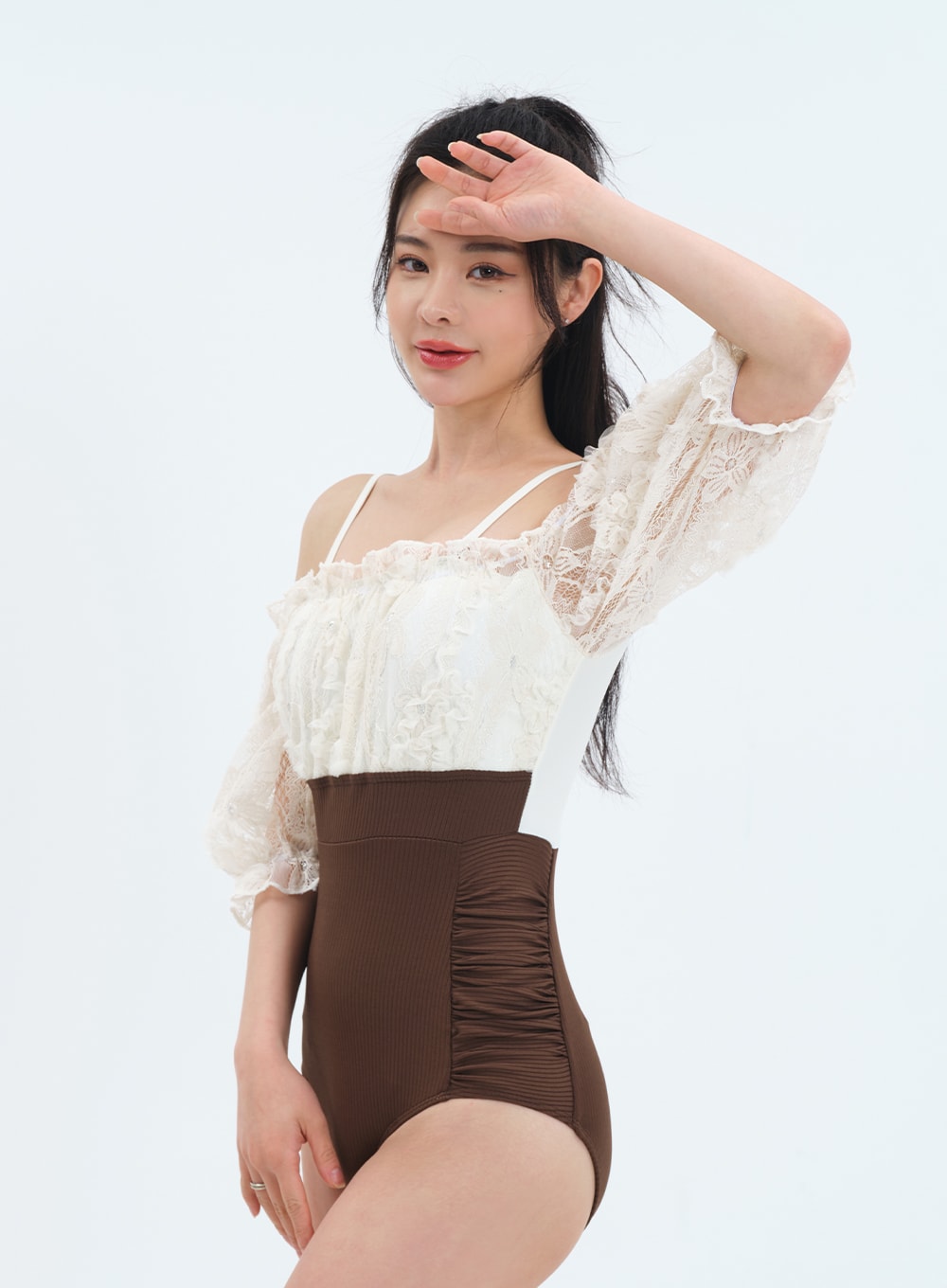 Off the Shoulder Lace Top One Piece Swimsuit