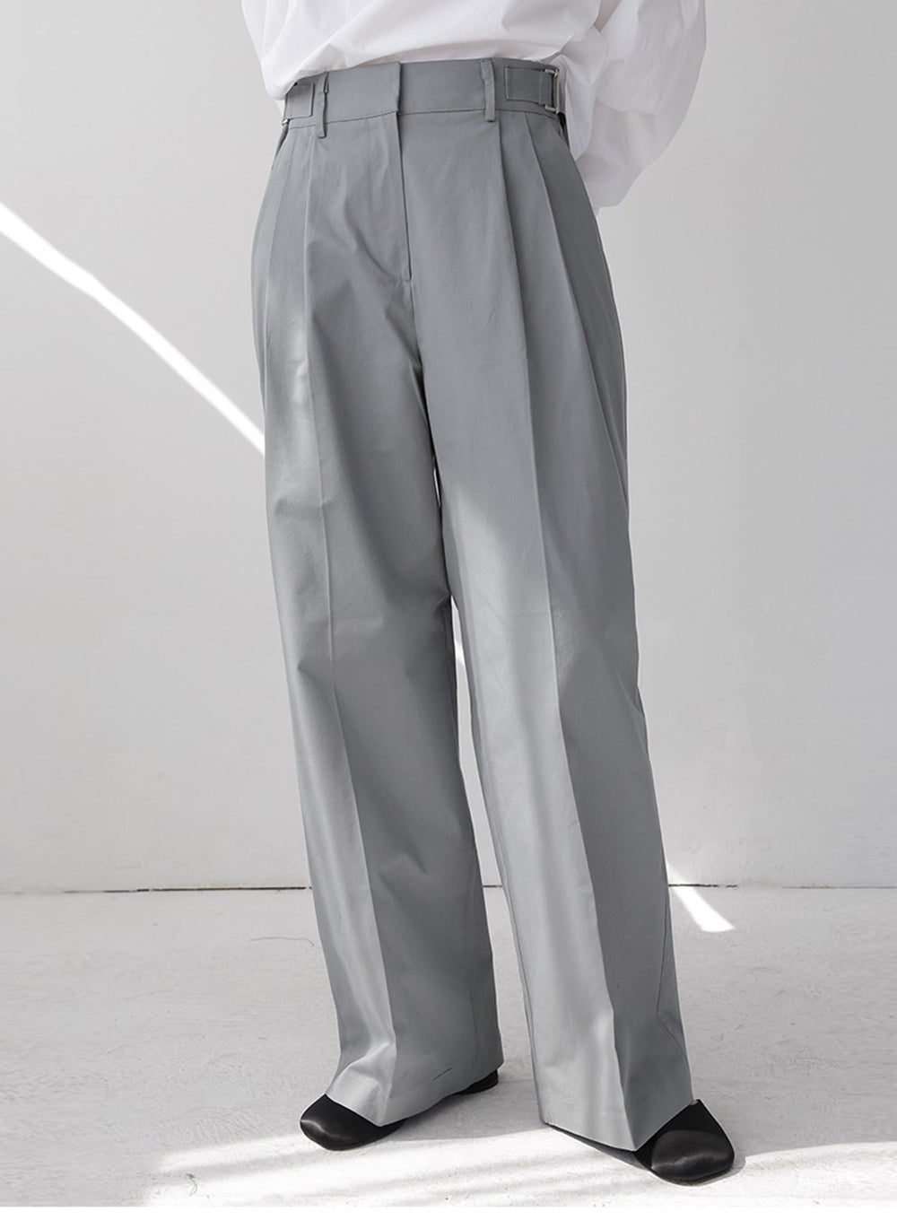 Side Buckled Cotton Trousers