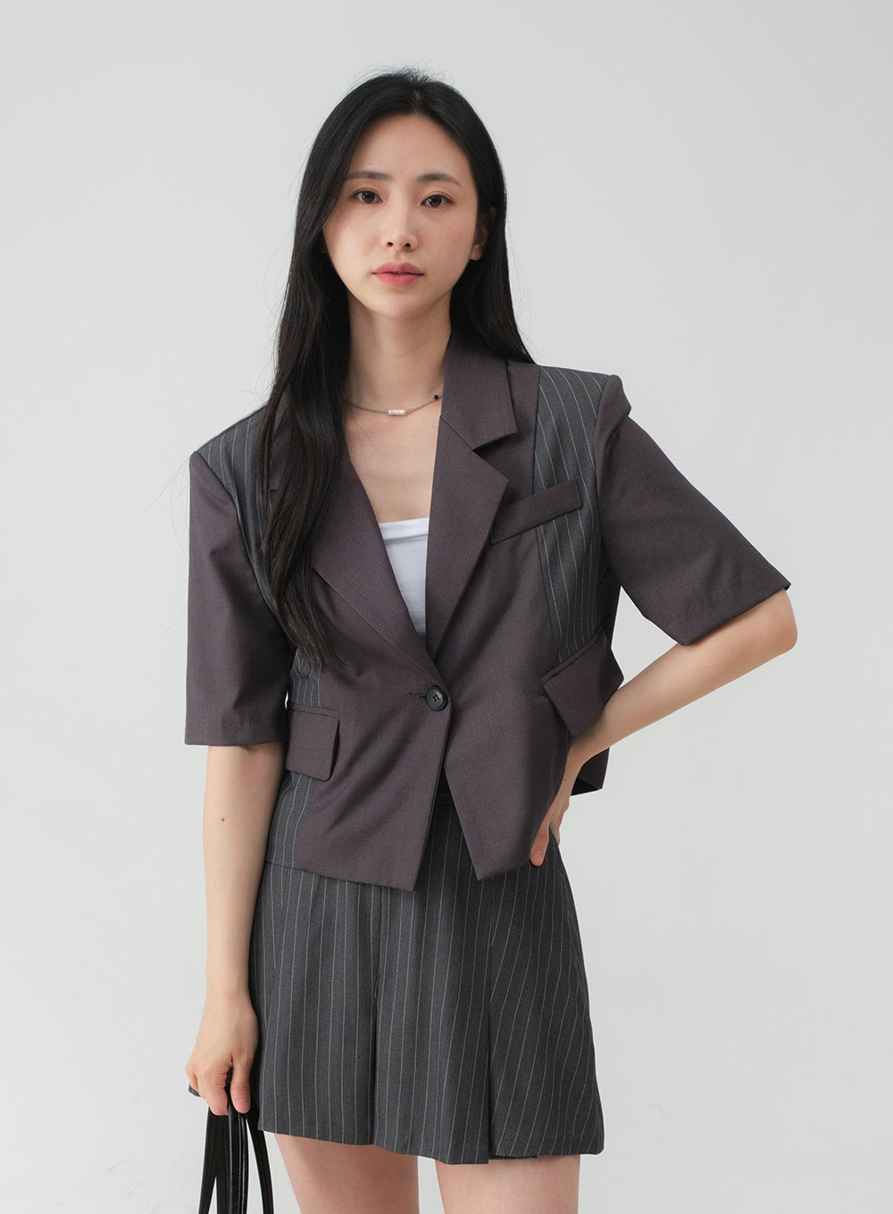 Striped Cropped Tailored Jacket OY25