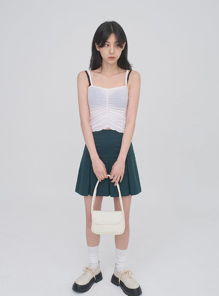 Lace Camisole Sleeveless Top with Front Shirring CM3