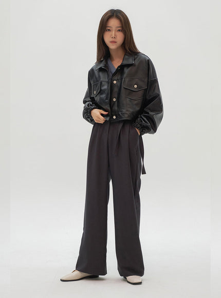 Faux Leather Cropped Jacket