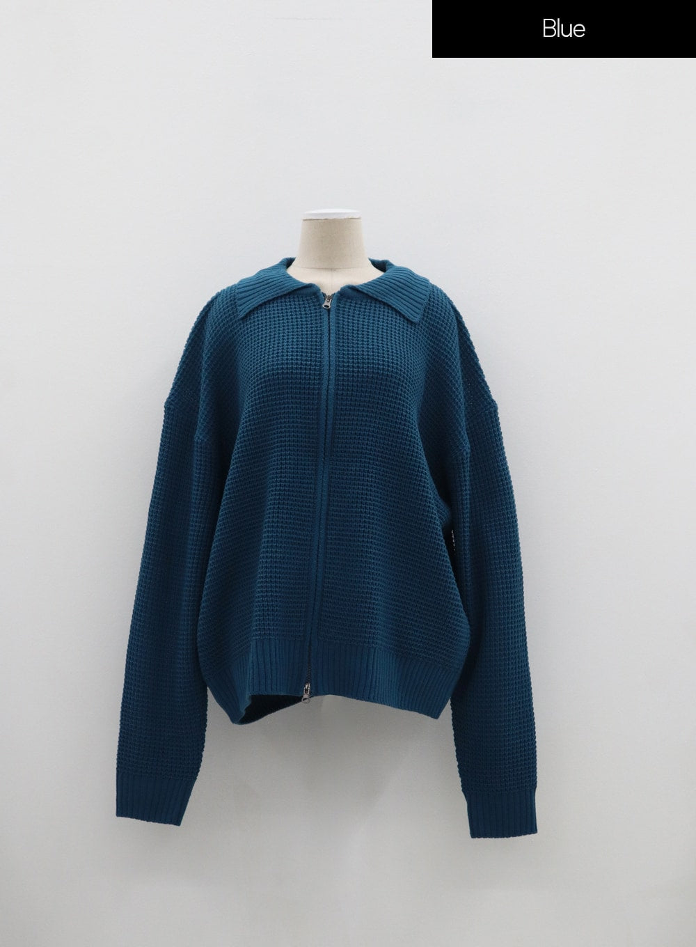 Plus Waffle Pattern Collared Two Way Zip-Up Knit