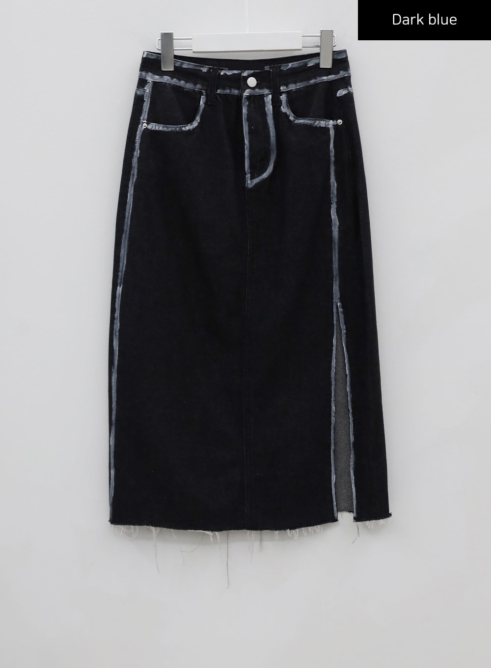 Stitch Detail Slit Denim Midi Skirt CU5