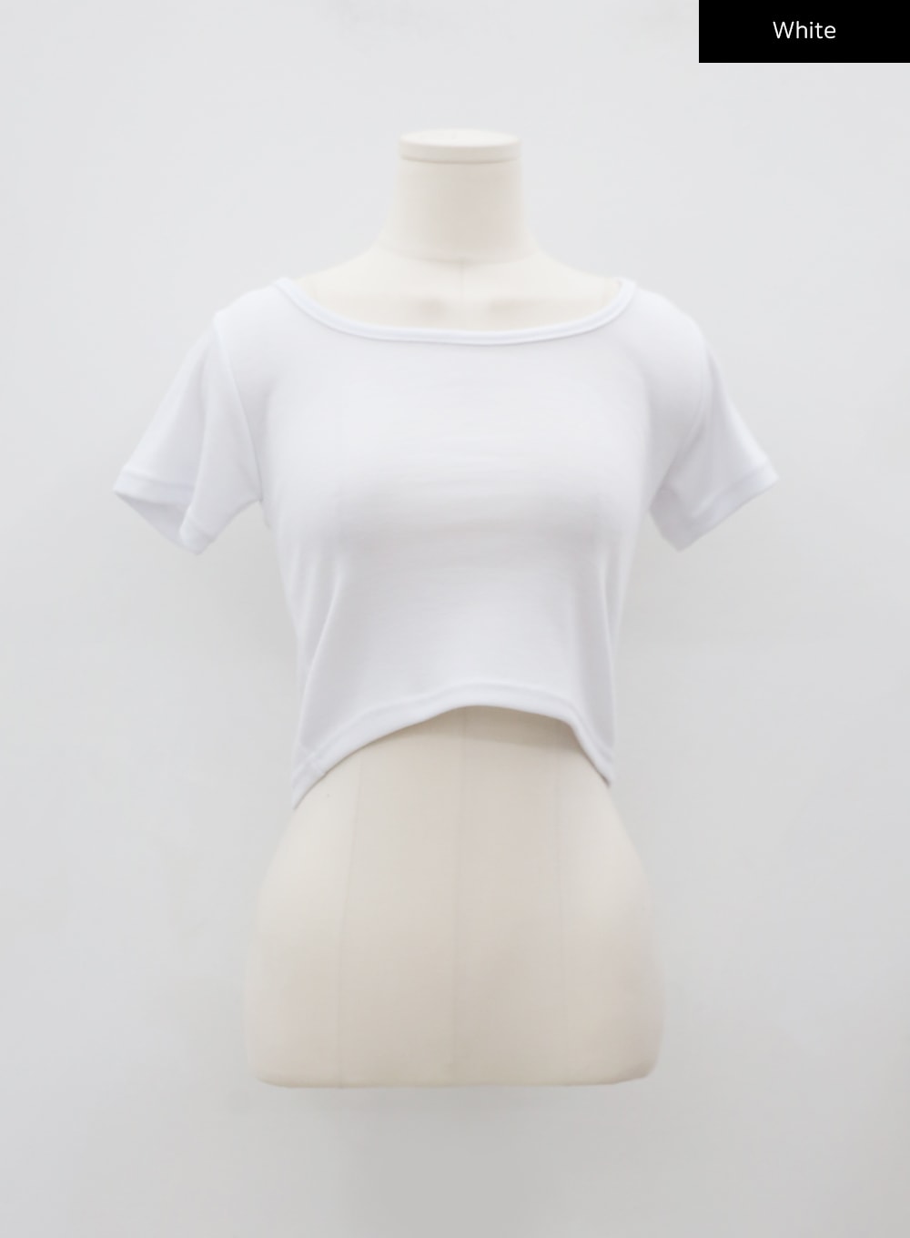 Deep Round Neck Basic Crop T-Shirt BU5