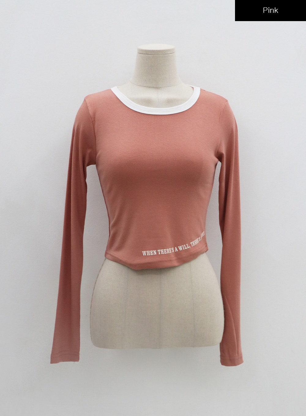 Two Tone Lettering Long Sleeve Cropped Tee BS13