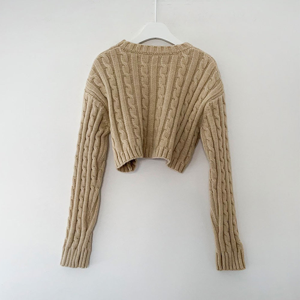 Wool Cable Wave Cropped Knit