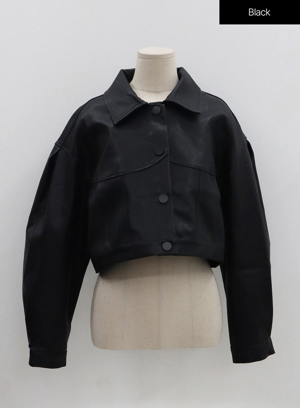 Faux Leather Button Crop Jacket BO28