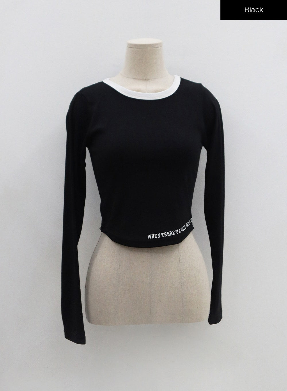 Two Tone Lettering Long Sleeve Cropped Tee BS13