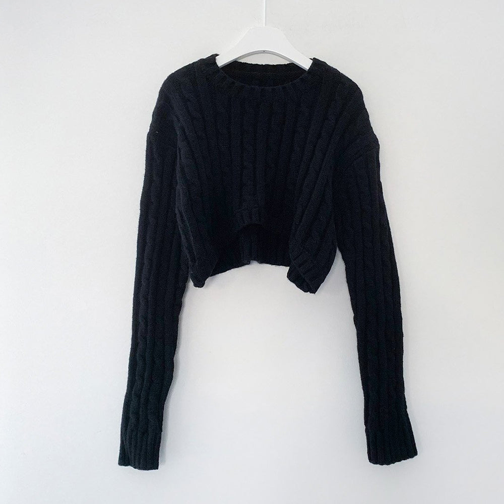 Wool Cable Wave Cropped Knit