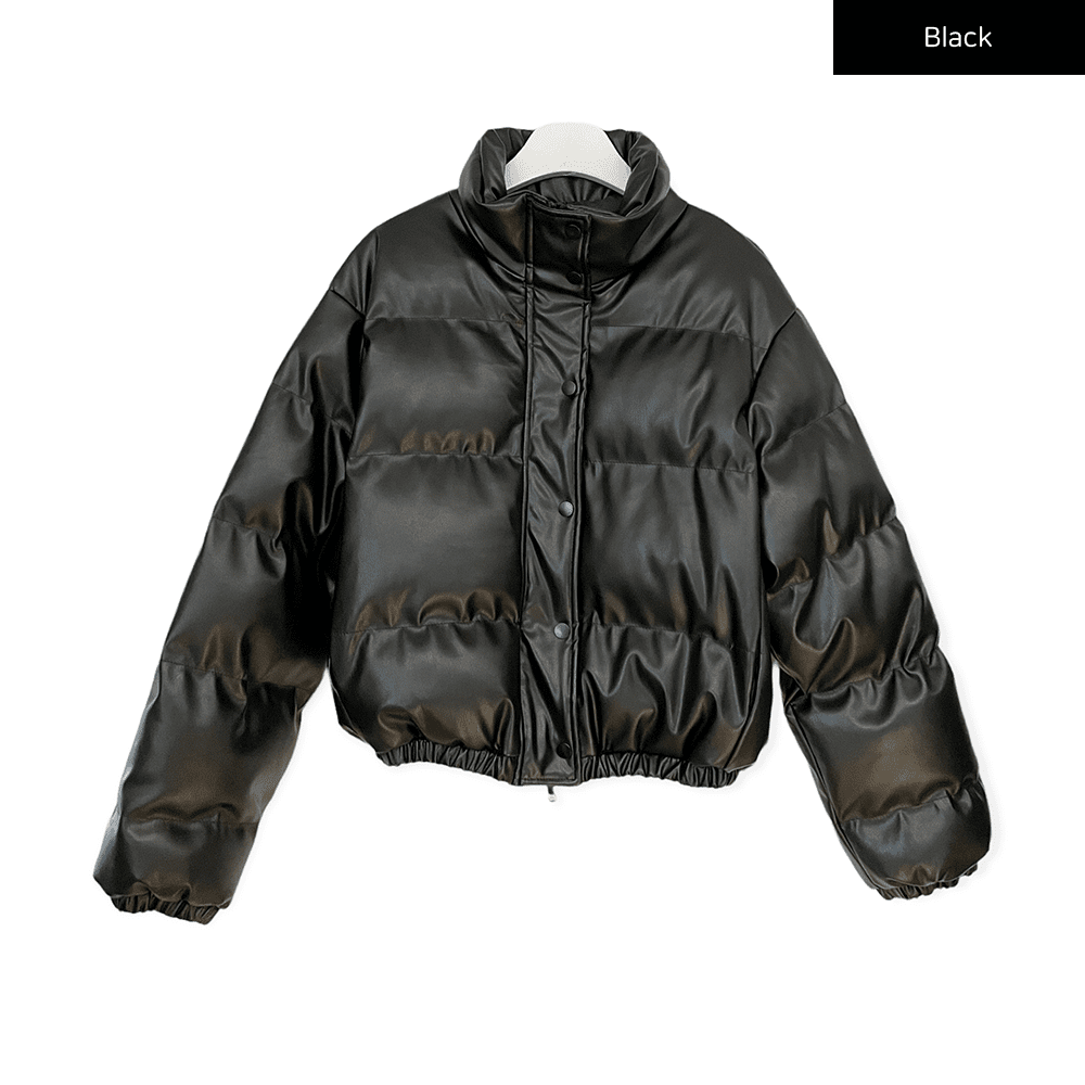 Faux Leather Cropped Puffer Jacket CS07